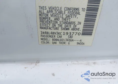 2019 Nissan Altima 2.5 S z USA, uszkodzony, nr VIN 1N4BL4BV3KC193770